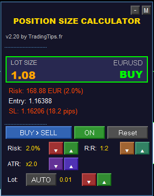 taille de lot mt5 - lecture rapide du dashboard V2.20 : lot size, risque et marge estimée