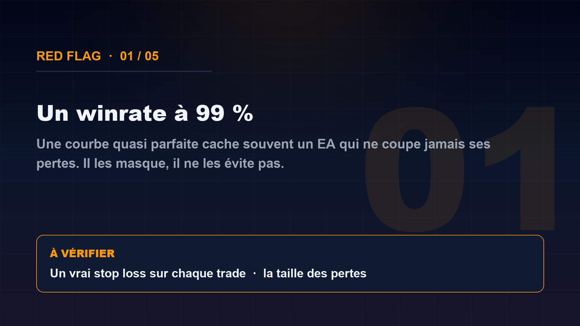 Red flag 1 : un winrate a 99% cache souvent un EA martingale
