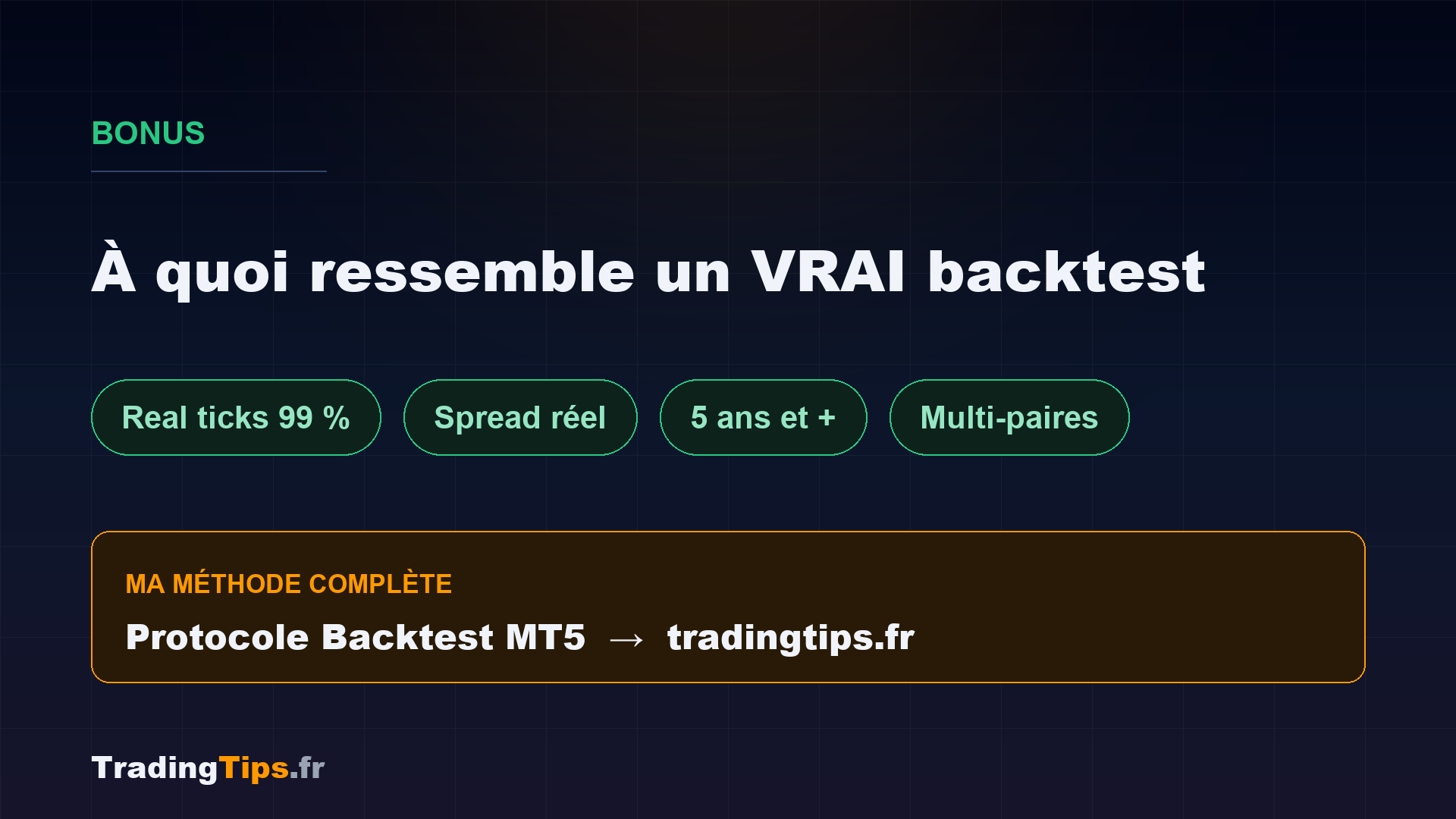 A quoi ressemble un vrai backtest MT5 fiable : real ticks, spread, 5 ans